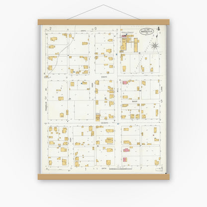 Old map wall art mockup — magnetic wood frame on white wall — Sanborn Fire Insurance Map from Brookville, Franklin County, Indiana (1906), Sheet #0004