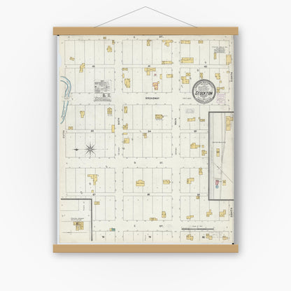 Old map wall art mockup — magnetic wood frame on white wall — Sanborn Fire Insurance Map from Stockton, Winona County, Minnesota (1904), Sheet #0001