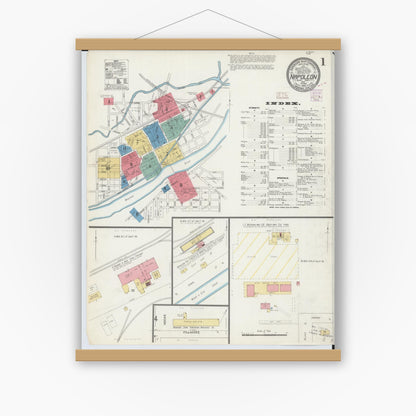 Old map wall art mockup — magnetic wood frame on white wall — Sanborn Fire Insurance Map from Napoleon, Henry County, Ohio (1905) - Complete Map Set