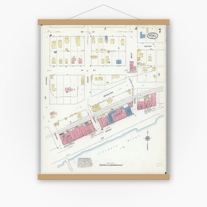 Old map wall art mockup — magnetic wood frame on white wall — Sanborn Fire Insurance Map from Peru, La Salle County, Illinois (1916), Sheet #0007