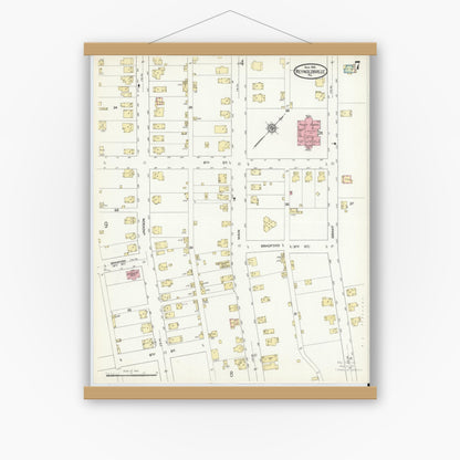 Old map wall art mockup — magnetic wood frame on white wall — Sanborn Fire Insurance Map from Reynoldsville, Jefferson County, Pennsylvania (1912), Sheet #0007