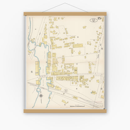 Old map wall art mockup — magnetic wood frame on white wall — Sanborn Fire Insurance Map from Hilo, Hawaii County, Hawaii (1914), Sheet #0015