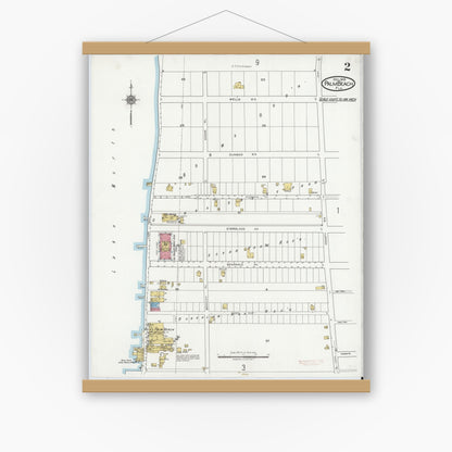 Old map wall art mockup — magnetic wood frame on white wall — Sanborn Fire Insurance Map from Palm Beach, Palm Beach County, Florida (1919), Sheet #0002