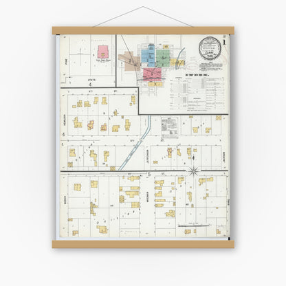 Old map wall art mockup — magnetic wood frame on white wall — Sanborn Fire Insurance Map from Clare, Clare County, Michigan (1899) - Complete Map Set