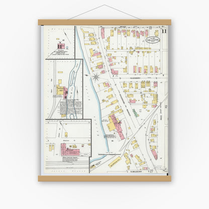 Old map wall art mockup — magnetic wood frame on white wall — Sanborn Fire Insurance Map from Chillicothe, Ross County, Ohio (1900), Sheet #0011