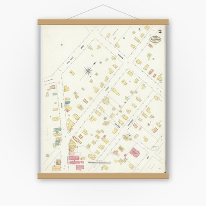 Old map wall art mockup — magnetic wood frame on white wall — Sanborn Fire Insurance Map from Allegany, Cattaraugus County, New York (1907), Sheet #0002