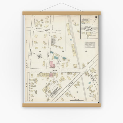 Old map wall art mockup — magnetic wood frame on white wall — Sanborn Fire Insurance Map from Franklin, Norfolk County, Massachusetts (1884), Sheet #0003