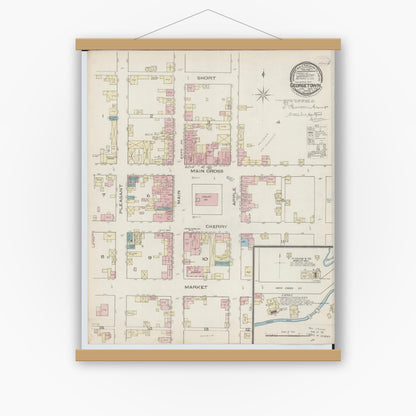 Old map wall art mockup — magnetic wood frame on white wall — Sanborn Fire Insurance Map from Georgetown, Brown County, Ohio (1885), Sheet #0001