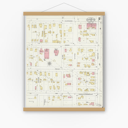 Old map wall art mockup — magnetic wood frame on white wall — Sanborn Fire Insurance Map from Huntington, Huntington County, Indiana (1898), Sheet #0002