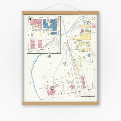 Old map wall art mockup — magnetic wood frame on white wall — Sanborn Fire Insurance Map from Beloit, Rock County, Wisconsin (1926), Sheet #0006