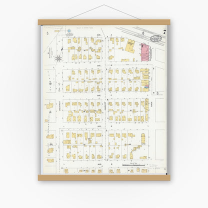 Old map wall art mockup — magnetic wood frame on white wall — Sanborn Fire Insurance Map from Cloquet, Carlton County, Minnesota (1905), Sheet #0007