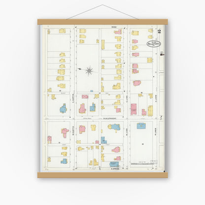 Old map wall art mockup — magnetic wood frame on white wall — Sanborn Fire Insurance Map from Bellefonte, Centre County, Pennsylvania (1904), Sheet #0002