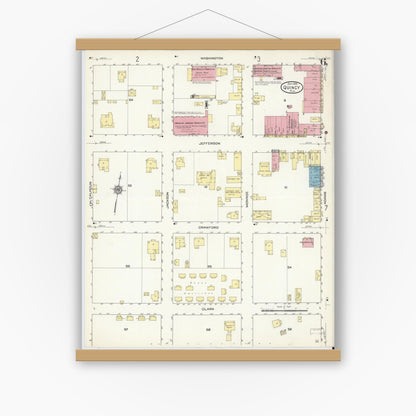 Old map wall art mockup — magnetic wood frame on white wall — Sanborn Fire Insurance Map from Quincy, Gadsden County, Florida (1913), Sheet #0006