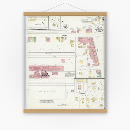 Old map wall art mockup — magnetic wood frame on white wall — Sanborn Fire Insurance Map from Blissfield, Lenawee County, Michigan (1907), Sheet #0002