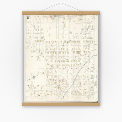 Old map wall art mockup — magnetic wood frame on white wall — Sanborn Fire Insurance Map from Silsbee, Hardin County, Texas (1942), Sheet #0006
