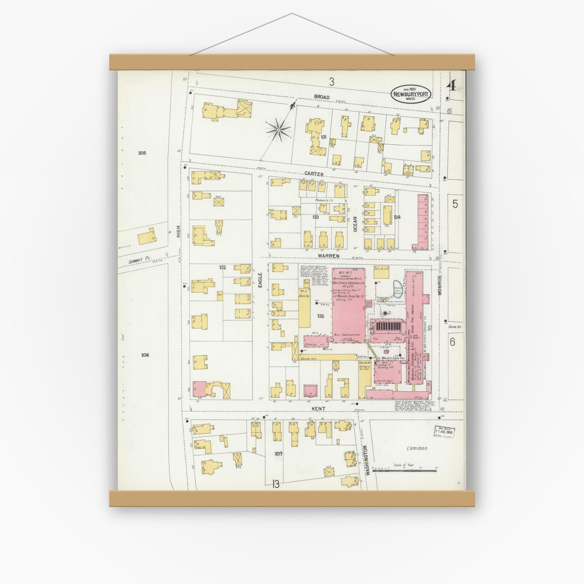 Old map wall art mockup — magnetic wood frame on white wall — Sanborn Fire Insurance Map from Newburyport, Essex County, Massachusetts (1900), Sheet #0004