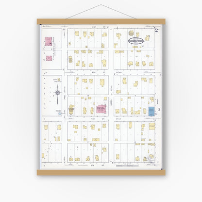 Old map wall art mockup — magnetic wood frame on white wall — Sanborn Fire Insurance Map from Blooming Prairie, Steele County, Minnesota (1917), Sheet #0002