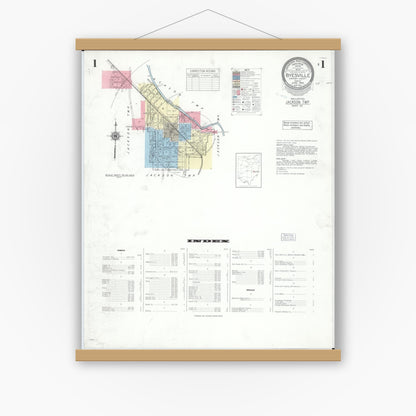 Old map wall art mockup — magnetic wood frame on white wall — Sanborn Fire Insurance Map from Byesville, Guernsey County, Ohio (1948), Sheet #0001