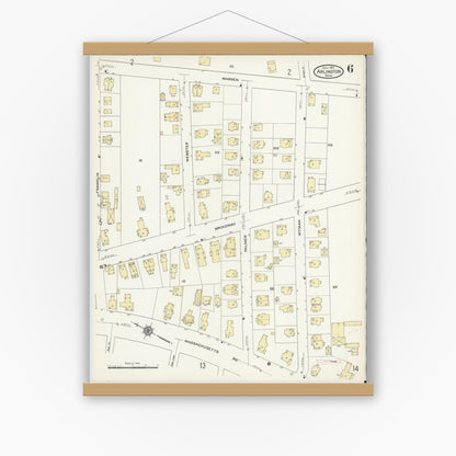 Old map wall art mockup — magnetic wood frame on white wall — Sanborn Fire Insurance Map from Arlington, Middlesex County, Massachusetts (1914), Sheet #0006