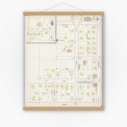 Old map wall art mockup — magnetic wood frame on white wall — Sanborn Fire Insurance Map from Elburn, Kane County, Illinois (1914), Sheet #0003