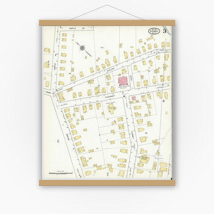 Old map wall art mockup — magnetic wood frame on white wall — Sanborn Fire Insurance Map from Sidney, Delaware County, New York (1917), Sheet #0003