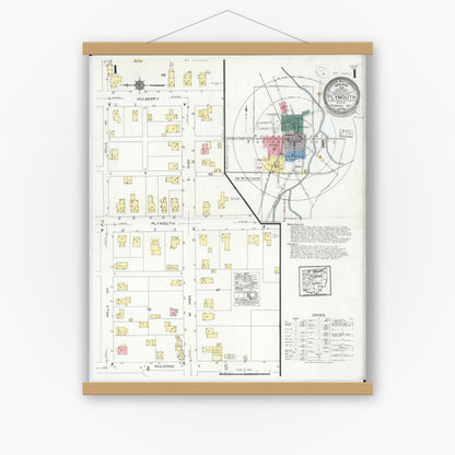 Old map wall art mockup — magnetic wood frame on white wall — Sanborn Fire Insurance Map from Plymouth, Huron And Richland Counties, Ohio (1924), Sheet #0001