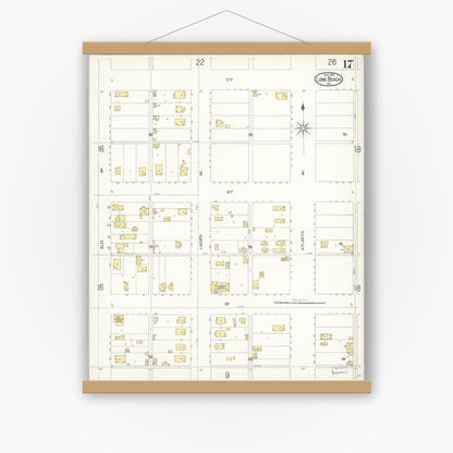 Old map wall art mockup — magnetic wood frame on white wall — Sanborn Fire Insurance Map from Long Beach, Los Angeles County, California (1902), Sheet #0017