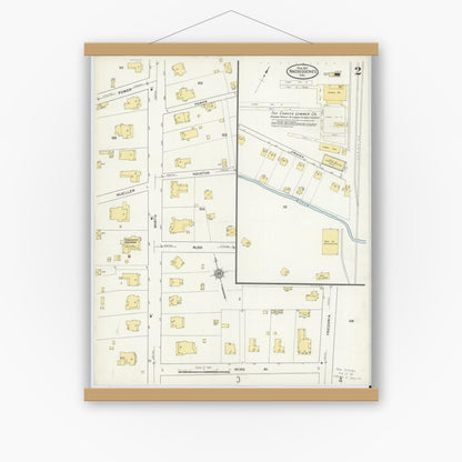 Old map wall art mockup — magnetic wood frame on white wall — Sanborn Fire Insurance Map from Nacogdoches, Nacogdoches County, Texas (1912), Sheet #0002