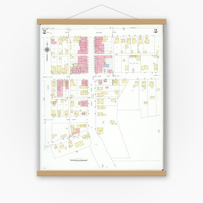 Old map wall art mockup — magnetic wood frame on white wall — Sanborn Fire Insurance Map from West Liberty, Logan County, Ohio (1948), Sheet #0002