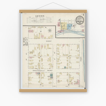 Old map wall art mockup — magnetic wood frame on white wall — Sanborn Fire Insurance Map from Canal Dover, Tuscarawas County, Ohio (1887), Sheet #0001