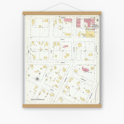 Old map wall art mockup — magnetic wood frame on white wall — Sanborn Fire Insurance Map from Marshall, Clark County, Illinois (1906), Sheet #0004