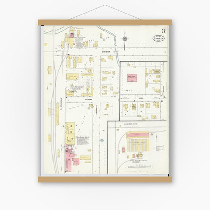 Old map wall art mockup — magnetic wood frame on white wall — Sanborn Fire Insurance Map from Sparta, Kent County, Michigan (1910), Sheet #0003