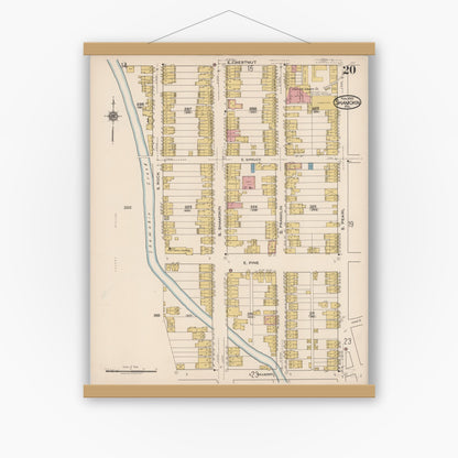 Old map wall art mockup — magnetic wood frame on white wall — Sanborn Fire Insurance Map from Shamokin, Northumberland County, Pennsylvania (1922), Sheet #0020