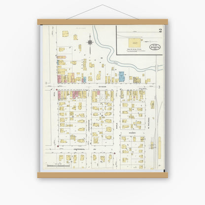 Old map wall art mockup — magnetic wood frame on white wall — Sanborn Fire Insurance Map from Sparta, Kent County, Michigan (1910), Sheet #0002