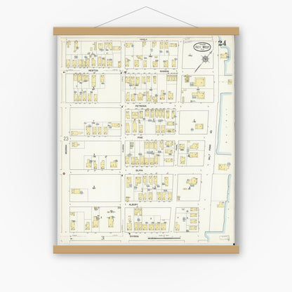 Old map wall art mockup — magnetic wood frame on white wall — Sanborn Fire Insurance Map from Key West, Monroe County, Florida (1912), Sheet #0024