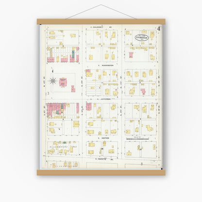 Old map wall art mockup — magnetic wood frame on white wall — Sanborn Fire Insurance Map from Effingham, Effingham County, Illinois (1906), Sheet #0004