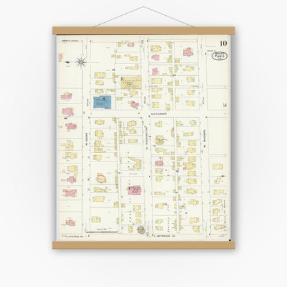 Old map wall art mockup — magnetic wood frame on white wall — Sanborn Fire Insurance Map from Paris, Edgar County, Illinois (1908), Sheet #0010