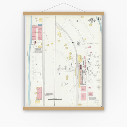 Old map wall art mockup — magnetic wood frame on white wall — Sanborn Fire Insurance Map from Oil City, Venango County, Pennsylvania (1906), Sheet #0011