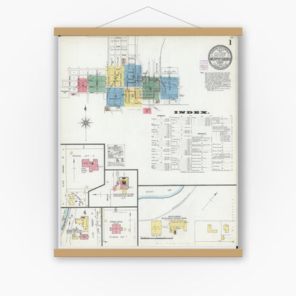 Old map wall art mockup — magnetic wood frame on white wall — Sanborn Fire Insurance Map from Murphysboro, Jackson County, Illinois (1902) - Complete Map Set