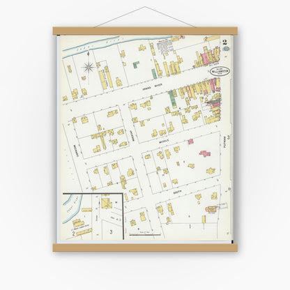 Old map wall art mockup — magnetic wood frame on white wall — Sanborn Fire Insurance Map from Williamston, Ingham County, Michigan (1899), Sheet #0002