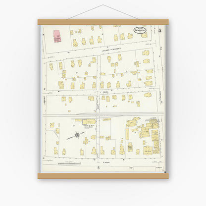 Old map wall art mockup — magnetic wood frame on white wall — Sanborn Fire Insurance Map from Bainbridge, Chenango County, New York (1912), Sheet #0005