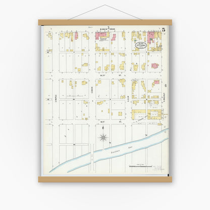 Old map wall art mockup — magnetic wood frame on white wall — Sanborn Fire Insurance Map from Ottawa, Putnam County, Ohio (1900), Sheet #0005