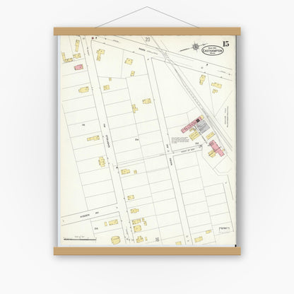 Old map wall art mockup — magnetic wood frame on white wall — Sanborn Fire Insurance Map from East Hampton, Hampshire County, Massachusetts (1916), Sheet #0015