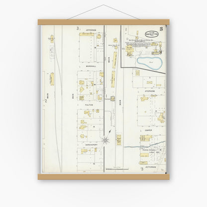 Old map wall art mockup — magnetic wood frame on white wall — Sanborn Fire Insurance Map from Van Alstyne, Grayson County, Texas (1896), Sheet #0003