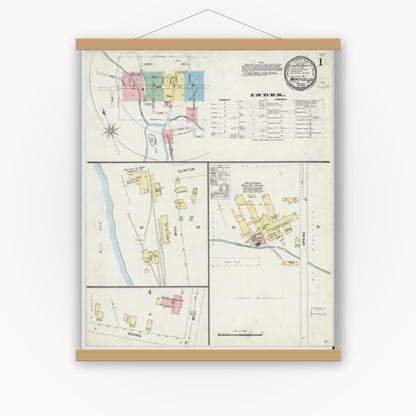 Old map wall art mockup — magnetic wood frame on white wall — Sanborn Fire Insurance Map from Monticello, Sullivan County, New York (1897), Sheet #0001