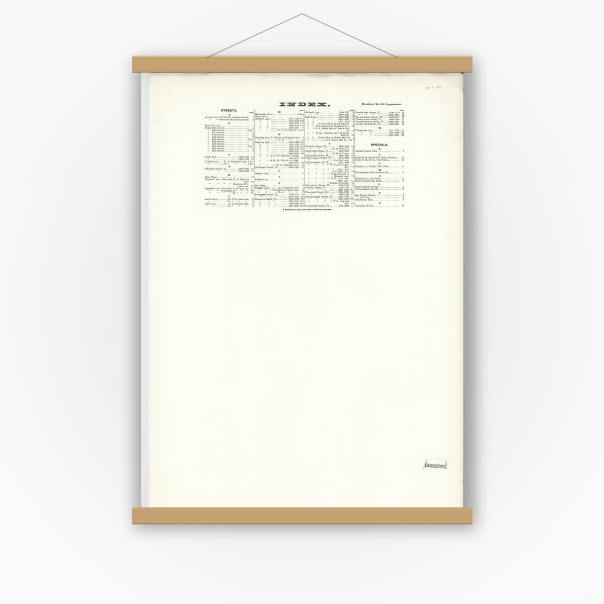 Old map wall art mockup — magnetic wood frame on white wall — Sanborn Fire Insurance Map from Brooklyn, King  County, New York (1905), Sheet #0001