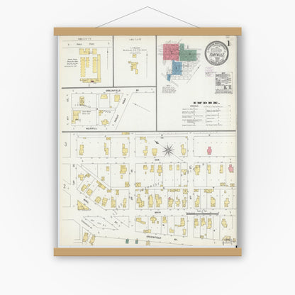 Old map wall art mockup — magnetic wood frame on white wall — Sanborn Fire Insurance Map from Fortville, Hancock County, Indiana (1903) - Complete Map Set