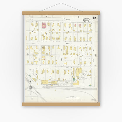 Old map wall art mockup — magnetic wood frame on white wall — Sanborn Fire Insurance Map from Elwood, Madison County, Indiana (1899), Sheet #0010