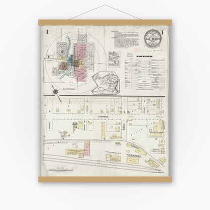 Old map wall art mockup — magnetic wood frame on white wall — Sanborn Fire Insurance Map from San Benito, Cameron County, Texas (1925), Sheet #0001