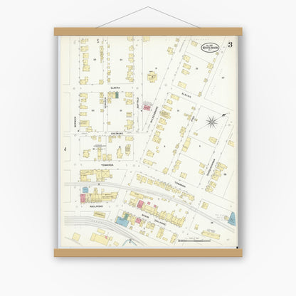 Old map wall art mockup — magnetic wood frame on white wall — Sanborn Fire Insurance Map from White Haven, Luzerne County, Pennsylvania (1908), Sheet #0003